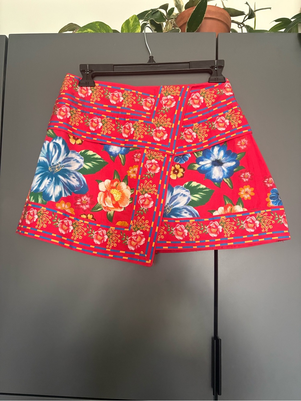 Chelsea & Violet Red Floral Mini Skirt with Blue & Yellow Accents